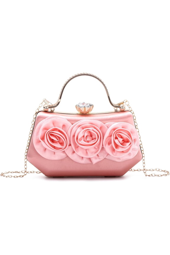 Women Flower Evening Handbag Satin Floral Clutch Purses Chain Strap Shoulder Bag