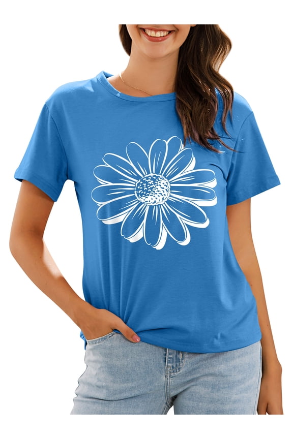 Women Flower Graphic Printed T-Shirt,L
