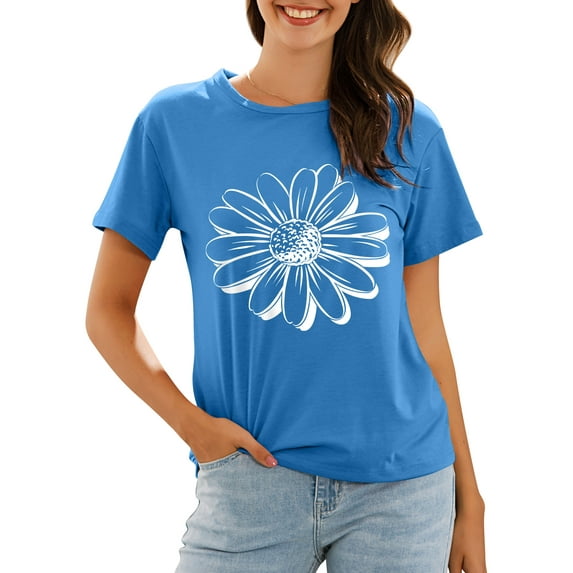 Women Flower Graphic Printed T-Shirt,L