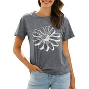 Women Flower Graphic Printed T-Shirt,M