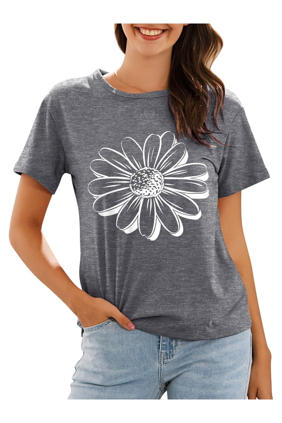 Women Flower Graphic Printed T-Shirt,M