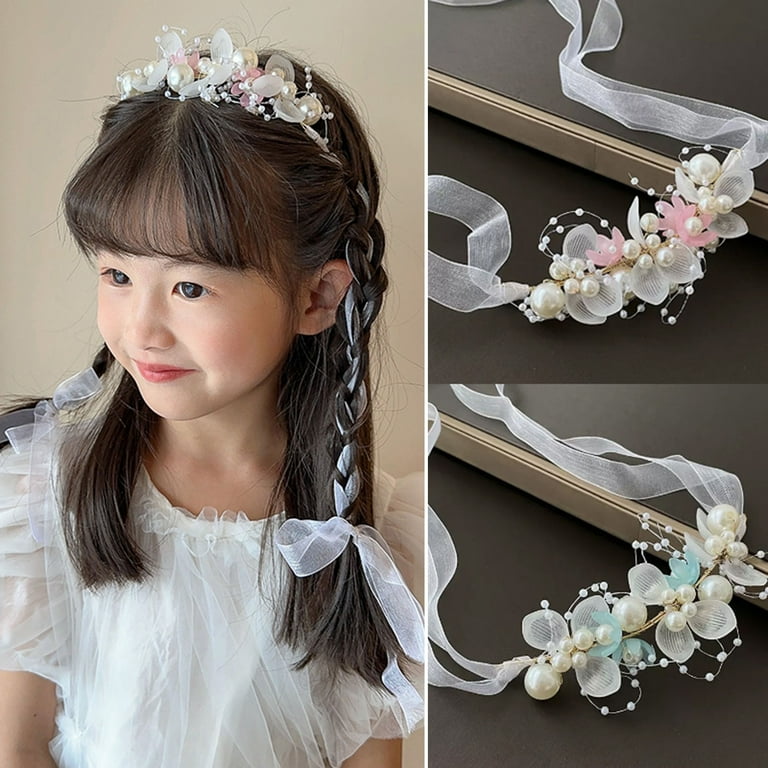 Women Flower Hairband Adjustable Faux Pearl Anti-slip 