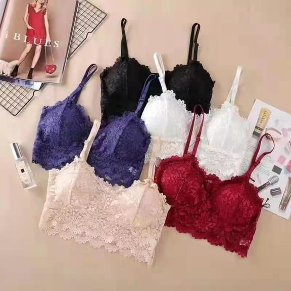 New Women Flower Lace Bras Top Comfortable Bralette Solid Color Sexy Underwear Vest Female Hollow Out Wireless Lingerie Seamless Bra