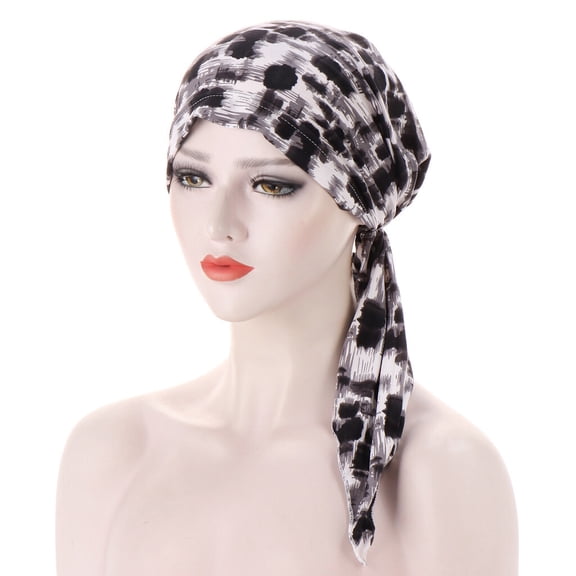 Women Stylish Leopard Zebra Print Turban Hat Slouchy Hair Long Tail Head Wrap
