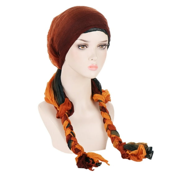 Women Flower Long Braided Plaits Stretch Beanie Hat Cap Head Hair Wrap Scarf