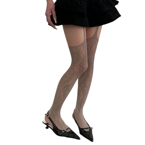 Women Flower Pattern Colored Pantyhose Japanese Thigh High Stockings Garter Belt Suspender Tights