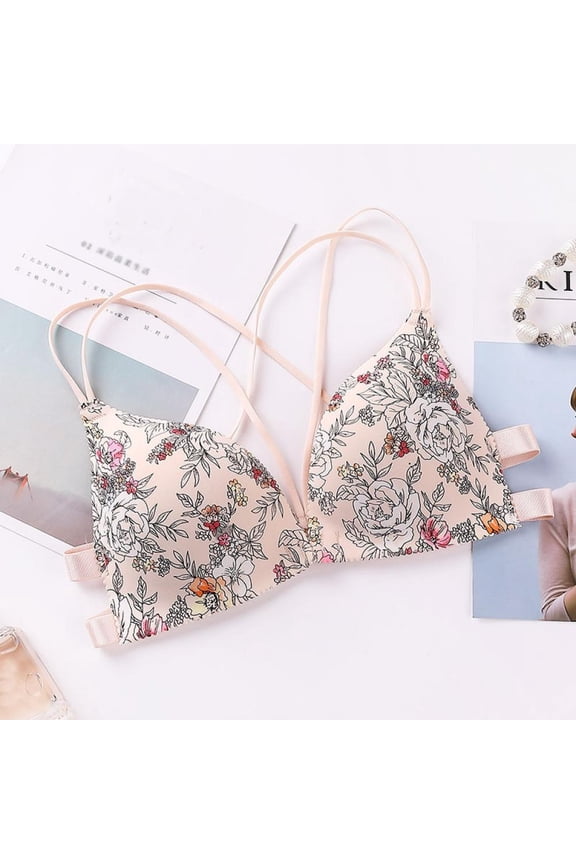 Women Flower Printed Cozy Bras Front Buckle Wireless Bralette Lingerie Comfort Push Up Floral Bras