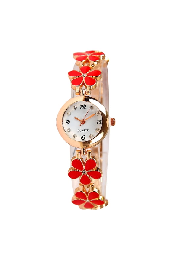 Women Flower Round Dial Analog Quartz Bracelet Watch Gift