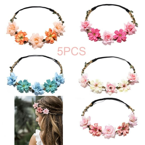 Women Flower Tiara Wedding Floral Headband Hair Accessories Brid Garland Princess Wreath Girls Crown Headdress Party/5PCS