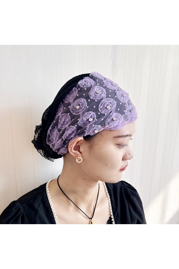 Women Flower Turban Hat Rhinestones Muslim Islamic Head Wrap African Pearl Turban Soft Stretchy Head Cover
