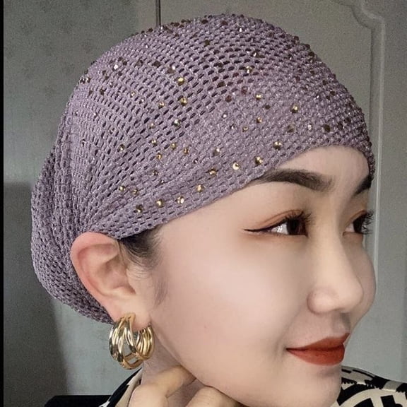 Women Flower Turban Hat Rhinestones Muslim Islamic Head Wrap African Pearl Turban Soft Stretchy Head Cover