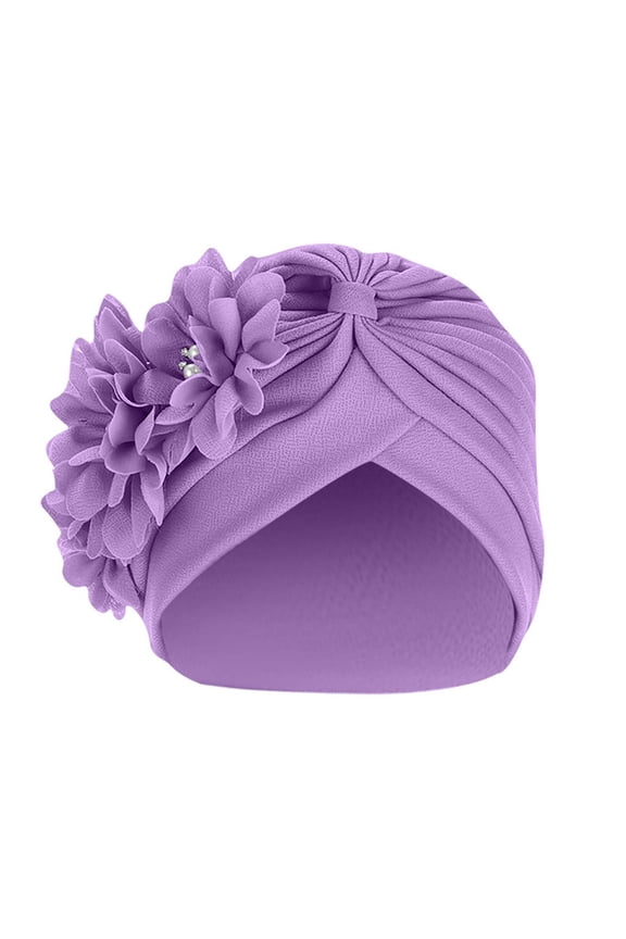 Women Flower Turban Hat - Three Flower Frill Design Stretch Headwrap, Elegant Stocking Stuffers, For Casual Wear Or Special Occasions Christmas Gifts for Teens
