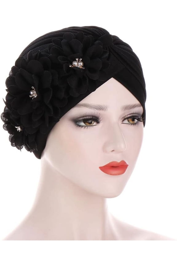 Women Flower Turban Hats - Ruffle Pre tied Headwrap Cap Chemo Beanies Hijab Headscarf for Cancer Patient Hair Loss