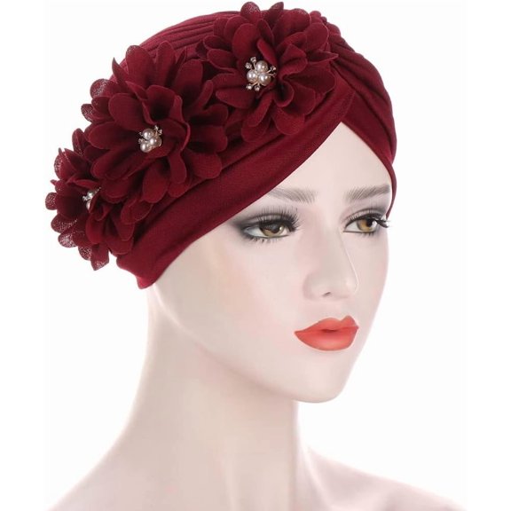 Women Flower Turban Hats - Ruffle Pre tied Headwrap Cap Chemo Beanies Hijab Headscarf for Cancer Patient Hair Loss