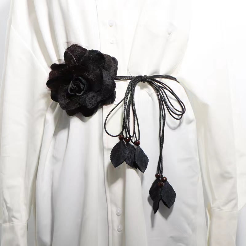 Vintage Tulip Flower Waist Belt Boho Chic PU Leather Rope Adjustable Dress Belt Women Flower Waist Belt Boho Waist Dress Belt PU Leather  main image 3