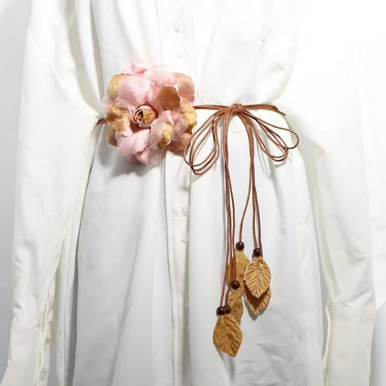 Women Flower Waist Belt Boho Waist Dress Belt PU Leather Rope