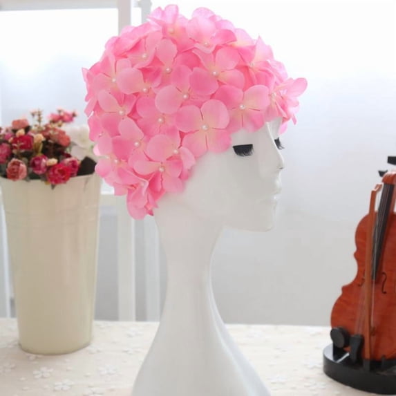 Women Flowers Design Bath Cap Ladies Swimming Cap Bathing Hat Quick Dry Sportswear For Long Hair, Flowers Decorated Comfortable Swimming Pool Caps, Nylon Swim Cap Sportswear Accessories