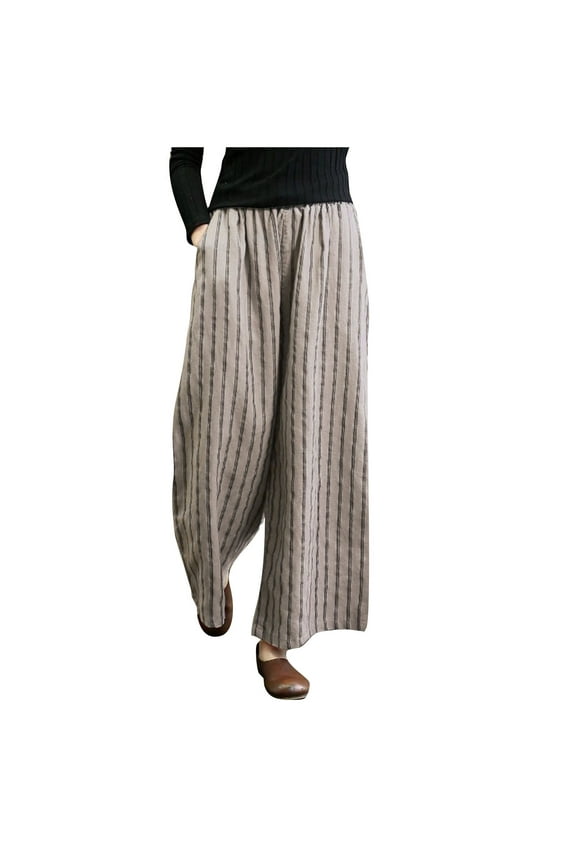 Women Flowy Palazzo Pants, Pinstripe Wide Leg Pant Casual Loose Bohemian Beach Work Trousers with Pockets