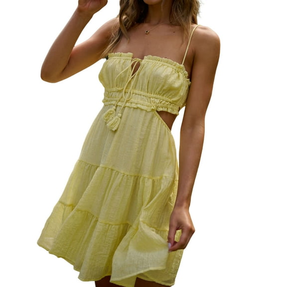 Women Flowy Summer Dresses Backless Ruched Sleeveless Dress Ruffle Sexy 2023 A-Line Mini Sundresses
