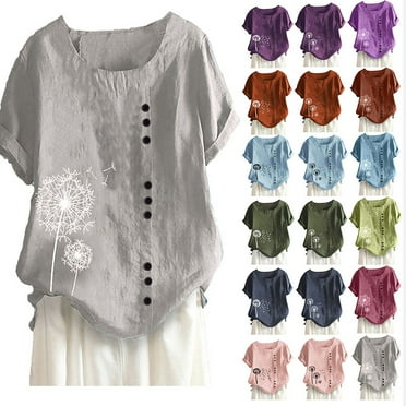 Women Flowy Tops Casual Loose Print Short Sleeve Plus Size T-Shirt Top Blouse Summer Fashion Tops for Women, Up to 65% Off!