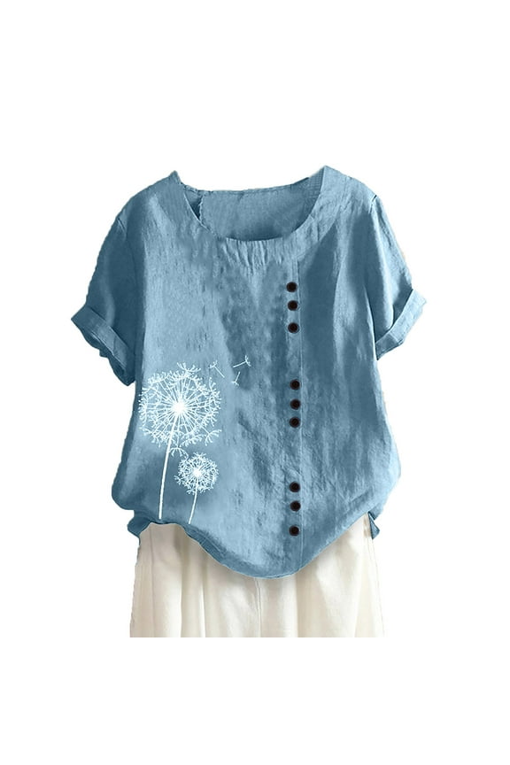 Women Flowy Tops Casual Loose Print Short Sleeve Plus Size T-Shirt Top Blouse Summer Fashion Tops for Women, Up to 65% Off!