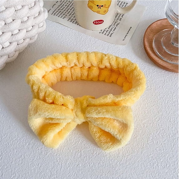 Women Fluffy Bowknot Soft Bow Face Wash Headwear Knot Make Up Hairband Cosmetic Headbands Hair Band Shower Headband YELLOW