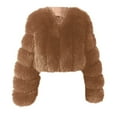 thumbnail image 1 of Women Fluffy Faux-Fur Coat Long Sleeve Cropped Puffer Jacket Winter Warm Fuzzy Loose Solid Color Outerwear (Brown 2XL), 1 of 4