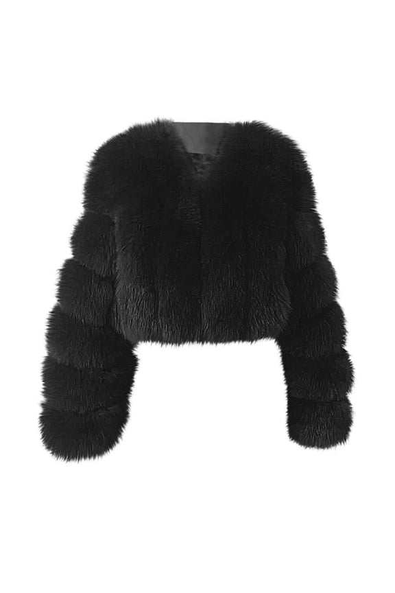 Women Fluffy Faux-Fur Coat Long Sleeve Cropped Puffer Jacket Winter Warm Fuzzy Loose Solid Color Outerwear (Gray XL)