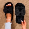 thumbnail image 1 of Women Fluffy Faux Fur Glitter Bow Square Open Toe Slide Slippers Black 7.5-8.5, 1 of 9