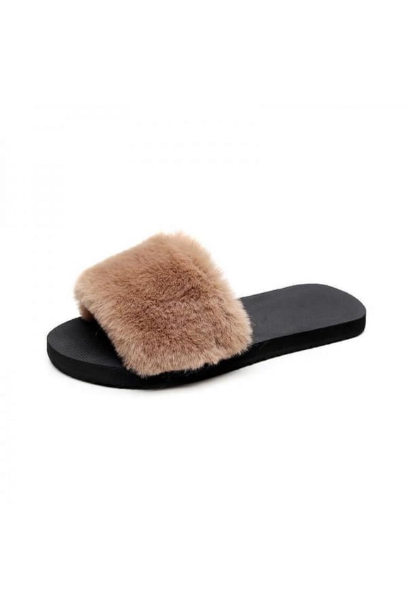 Women Fluffy Faux Fur Plush Slippers Shoes Ladies Winter Fur Slides Sandals