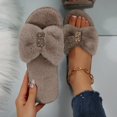 thumbnail image 1 of Women Fluffy Faux Fur Rhinestone Big Bow Open Toe Slide Slippers Khaki 7.5-8.5, 1 of 9
