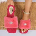 thumbnail image 1 of Women Fluffy Faux Fur Rhinestone Crown Square Open Toe Slide Slippers Hot Pink 8.5, 1 of 9