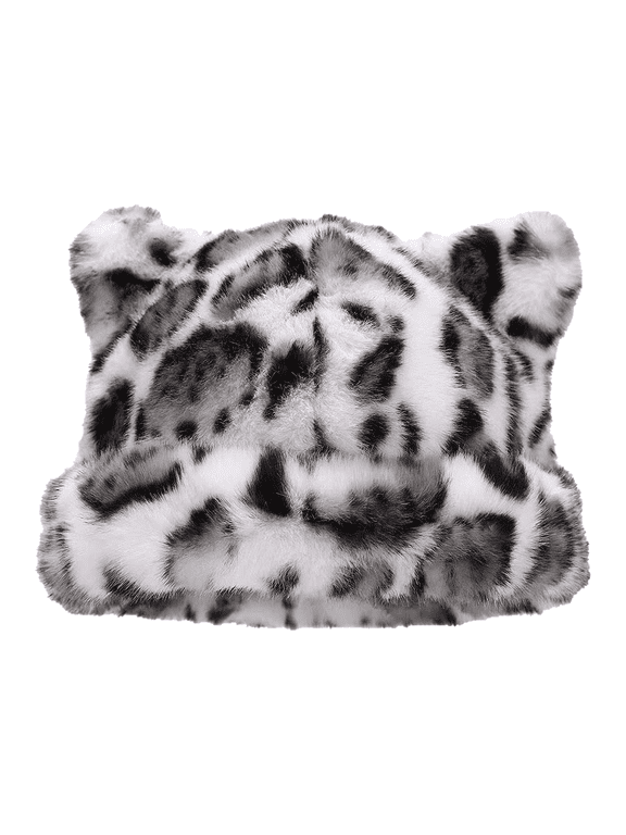 Women Fluffy Faux Mink Fur Beanie, Cute Cat Ears Winter Warm Pullover Cap, Furry Bucket Hat, Christmas Stocking Stuffer