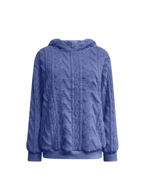 Women Fluffy Hoodie Fuzzy Fleece Pullover Sherpa Hooded Sweatshirt Winter Warm Teddy Soft Jumper Plush Comfy Hoodies Ladies Casual Loose Thick Sweatshirts Tops Plus Size 8-22