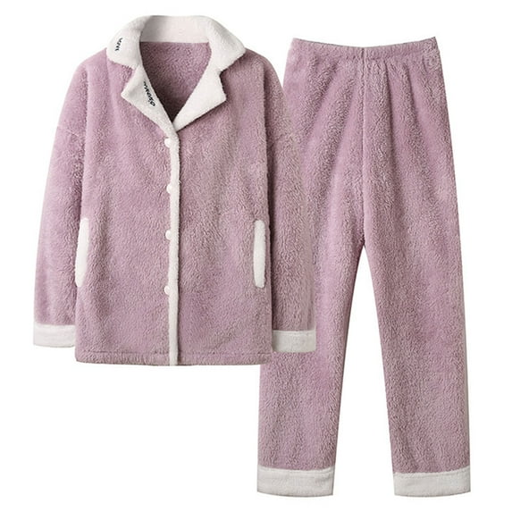 Women Fluffy Pajama Set Fleece Cardigan Sleepwear Outfits Fuzzy Lounge Winter Pj Loungewear 2 Piece Warm Nightwear Suits (Purple XL)