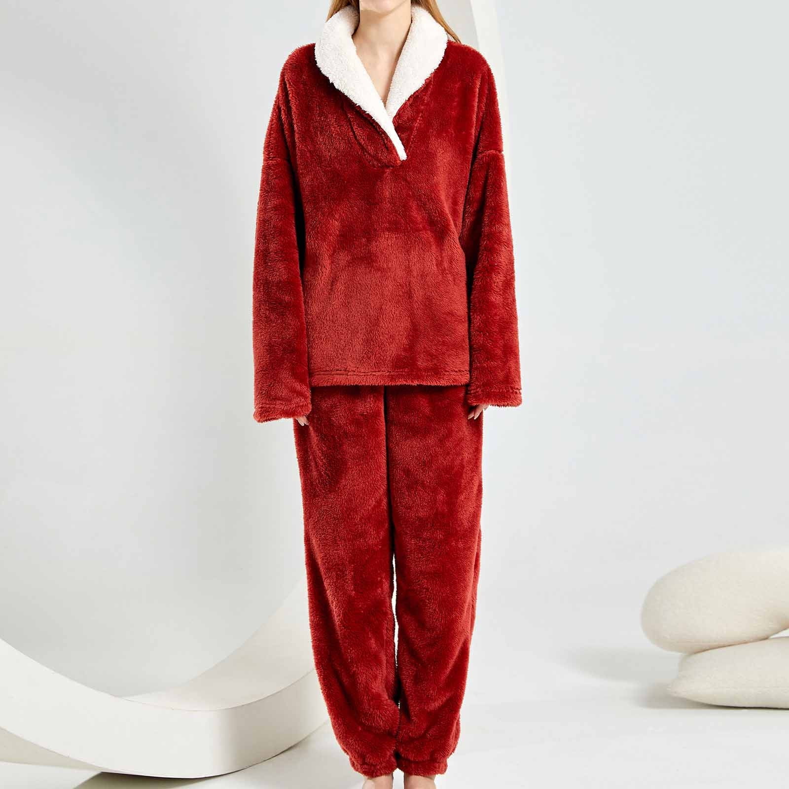 Women Fluffy Pajamas Set Winter Warm Fleece Pjs Pullover Pants 2 Piece ...