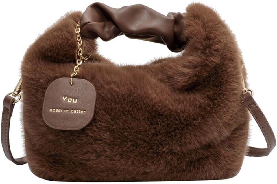 Women Fluffy Tote Bag Plush Shoulder Underarm Bag Faux Fur Crossbody Handbag with Strap Y2K Furry Purse Winter