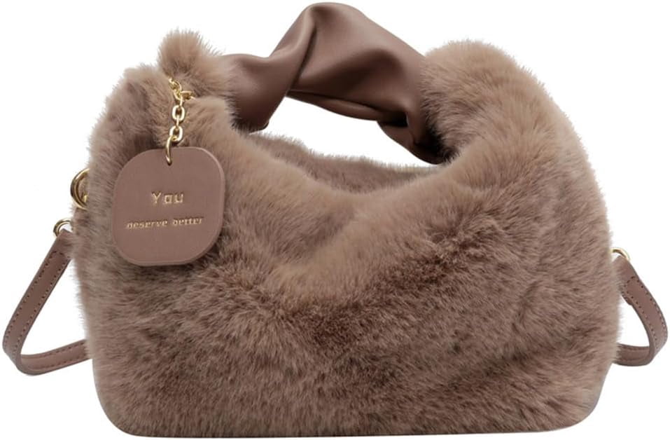 Women Fluffy Tote Bag Plush Shoulder Underarm Bag Faux Fur Crossbody Handbag with Strap Y2K Furry Purse Winter