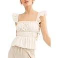thumbnail image 1 of Women Fly Sleeve Crop Tank Tops Square Neck Ruched T-Shirts Summer Backless Slim Fit Blouses, 1 of 4