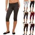 thumbnail image 1 of Women Fold Over Capri Leggings Y2K Low Rise Elastic Waist Cropped Pants Knee-Length Skinny Yoga Athletic Pants Dark Gray L, 1 of 9
