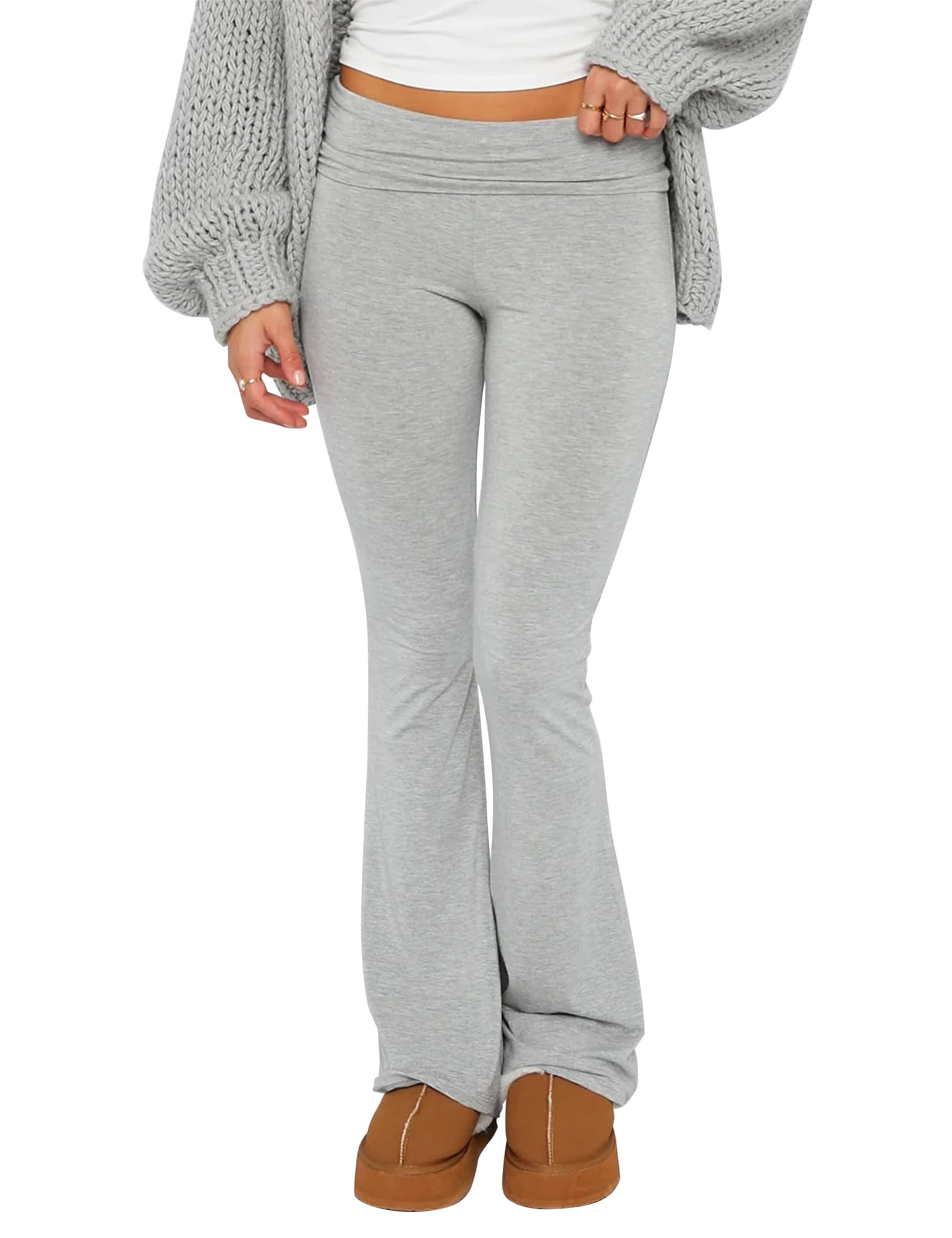 Women Fold Over Waist Yoga Pants Flared Leggings