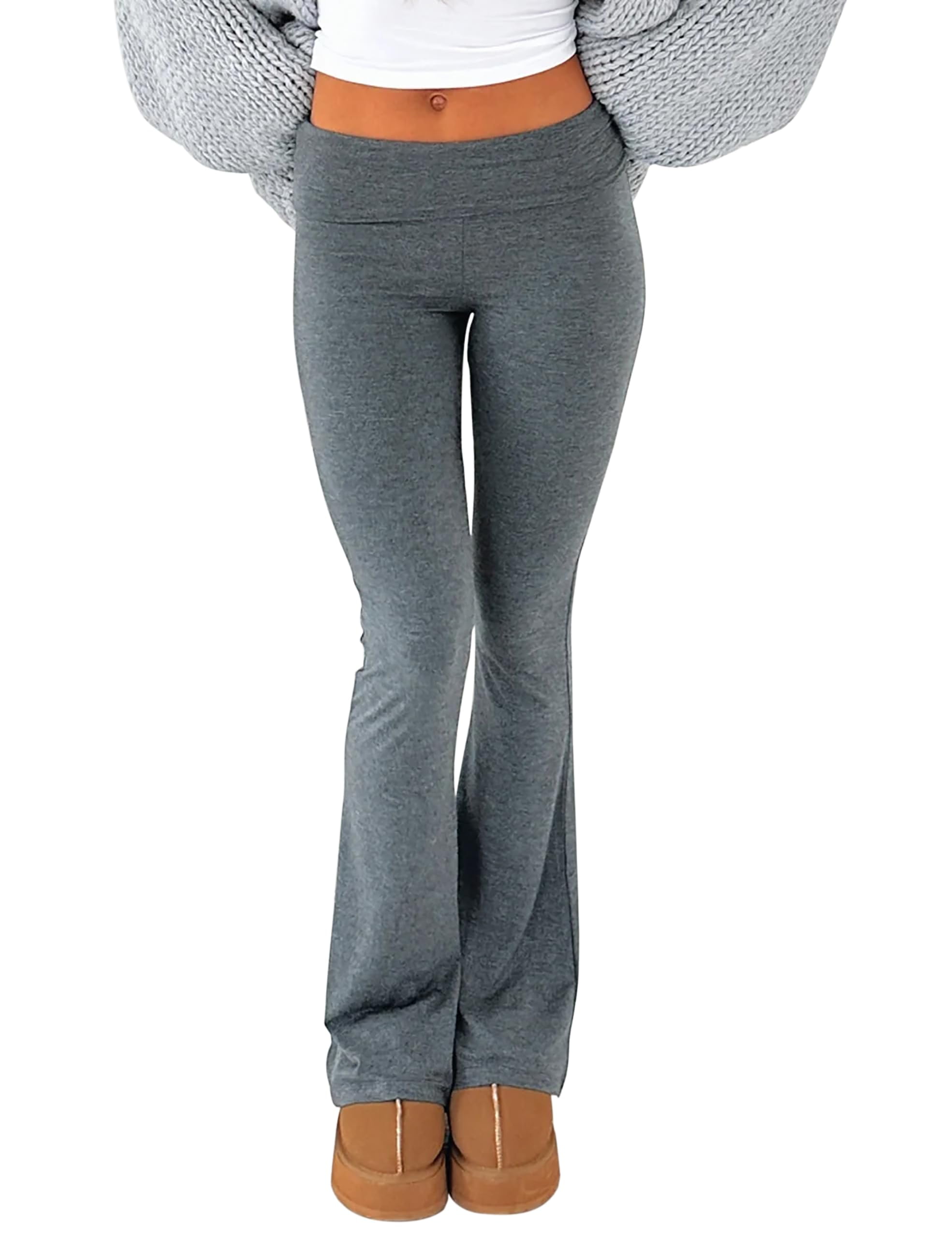 Women Fold Over Waist Yoga Pants Flared Leggings