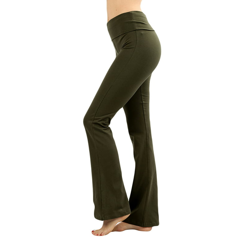 Women Fold Over Waistband Stretchy Cotton Blend Yoga Pants with A Wide  Flare Leg Trouser Pants High Waist Stretch Flare Wide Leg Yoga Pants Slim  Boho