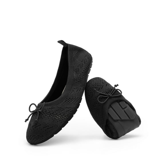 Women Foldable Ballet Flats Round Toe Slip On Knit Shoes Lightweight Comfortable Bowknot Dress Flats for Travel Work Casual