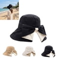 thumbnail image 1 of Women Foldable Bowknot Wide Brim Sun Hat, 360° UV Protection Breathable Cap, Lightweight Travel Beach Summer Headwear (Khaki), 1 of 7