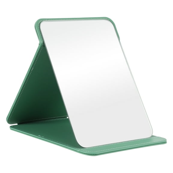 Women Foldable Extra Large Makeup Mirror for Travel Vacation Beauty Parlor Green PU Glass