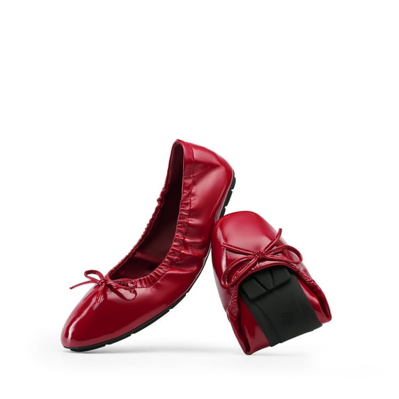 Women Foldable Flats Square Toe Ballet Shoes Bowknot Detail Comfortable Lightweight Slip On Dress Flats for Travel