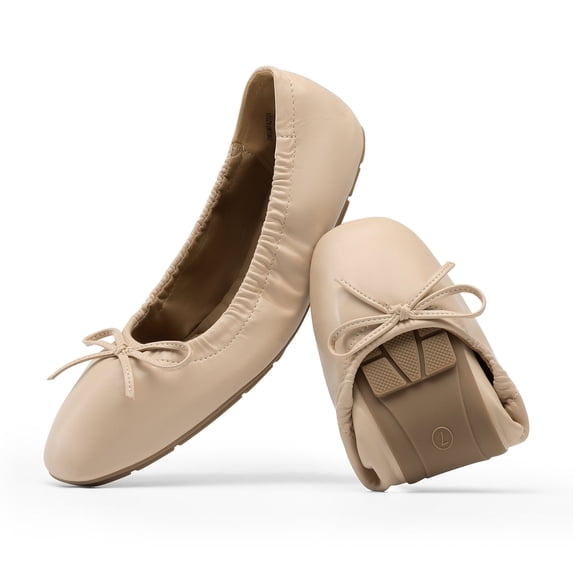 Women Foldable Flats Square Toe Ballet Shoes Bowknot Detail Comfortable Lightweight Slip On Dress Flats for Travel