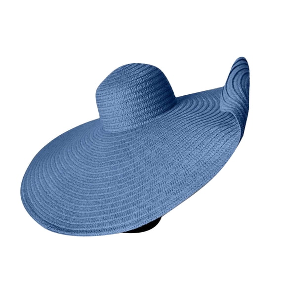 Women Foldable Oversized Beach Straw Hats Extra Wide Beach Hat Foldable Roll up Floppy Sun Hat Summer UV Protection Hat Sky Blue Free Size