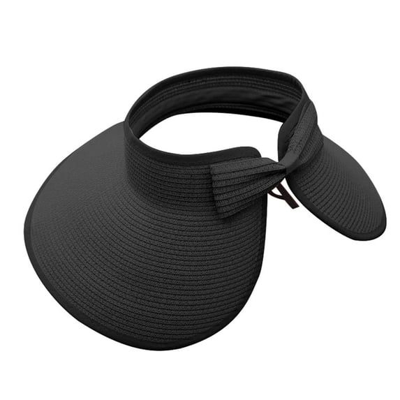 Women Foldable Straw Sun Visor Wide Brim Straw Beach Hat Ponytail Hats Roll up Beach Hat Women Foldable Floppy with Bowtie Multicoloured by Awwp Black One Size
